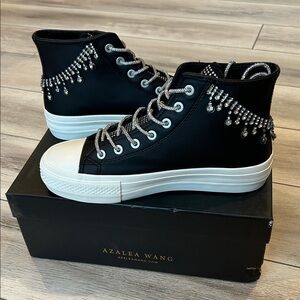 Azalea Wang Raspberry chain ankle rhinestone sneakers in black size 8  NEW